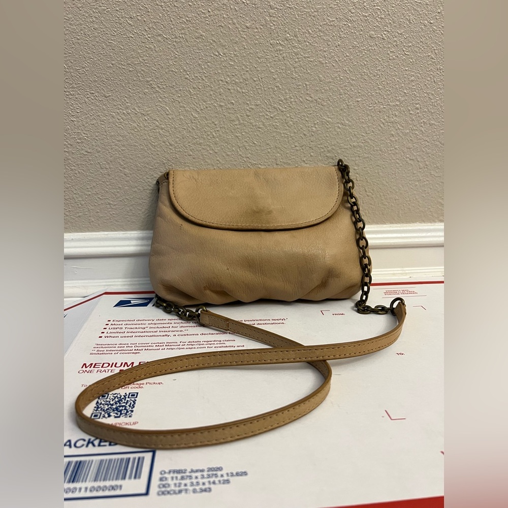 Margot Leather Camel-Beige Chain Strap Shoulder Purse Bag Clutch